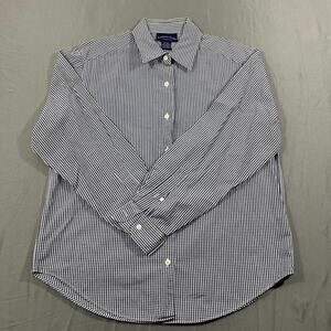 Charter Club Shirt Men Medium White Blue Check Cotton Pleated Classics Button Up